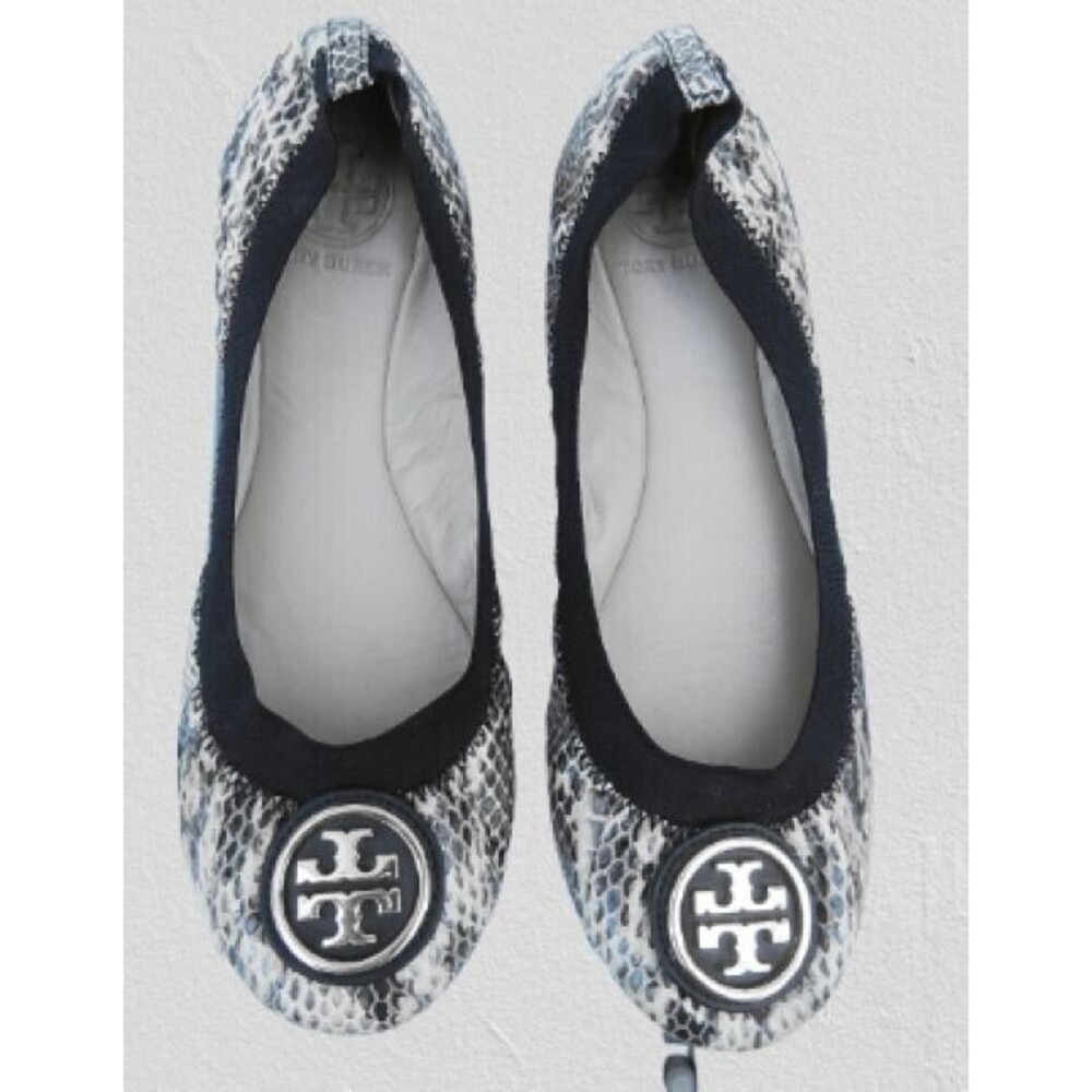 Tory Burch Flats Women Sz 7.5 M Ballet Ballerina Slip-On Round Toe Snakeskin